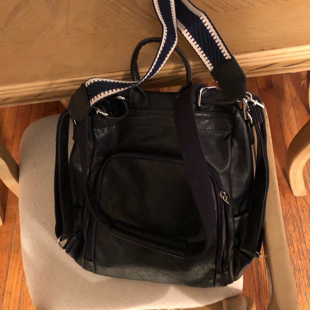 Stylish Navy Blue Leather Backpack - Picture 5 of 5